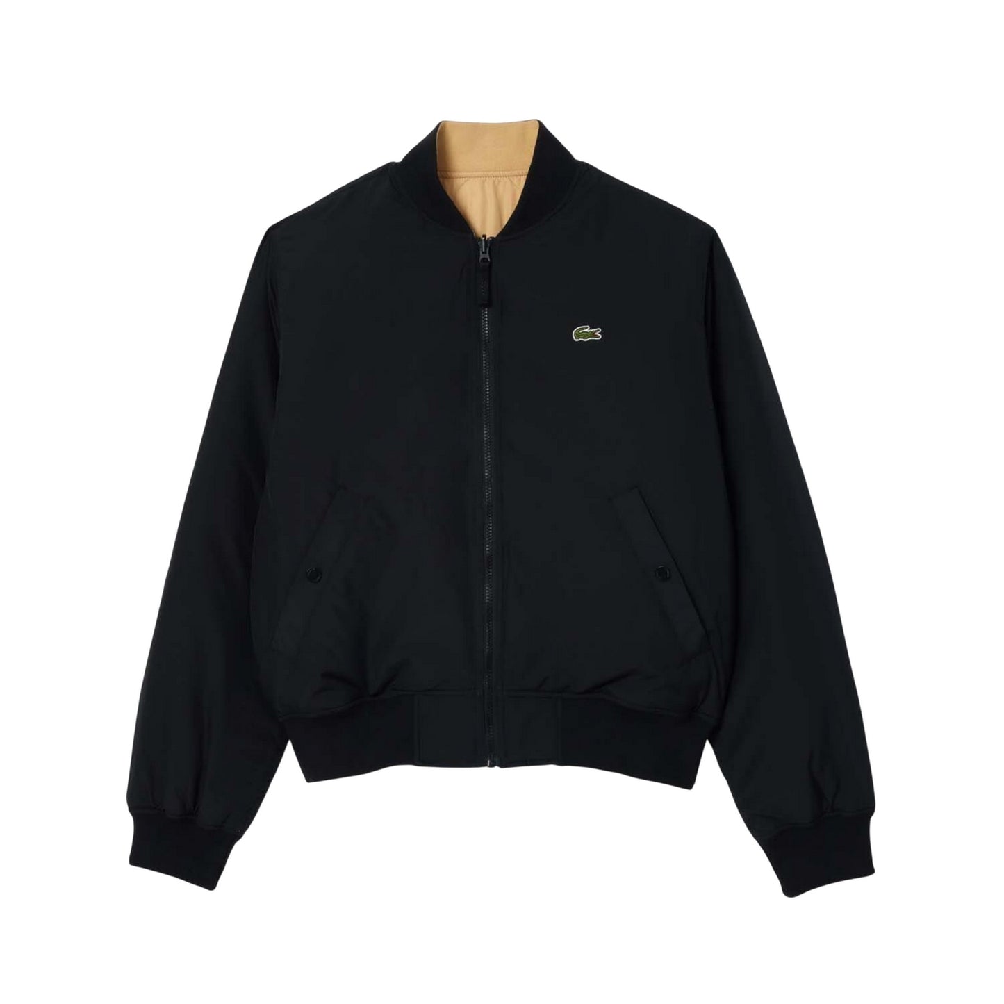 Black-Beige - Front - Lacoste Mens Water Repellent Padded Bomber Jacket