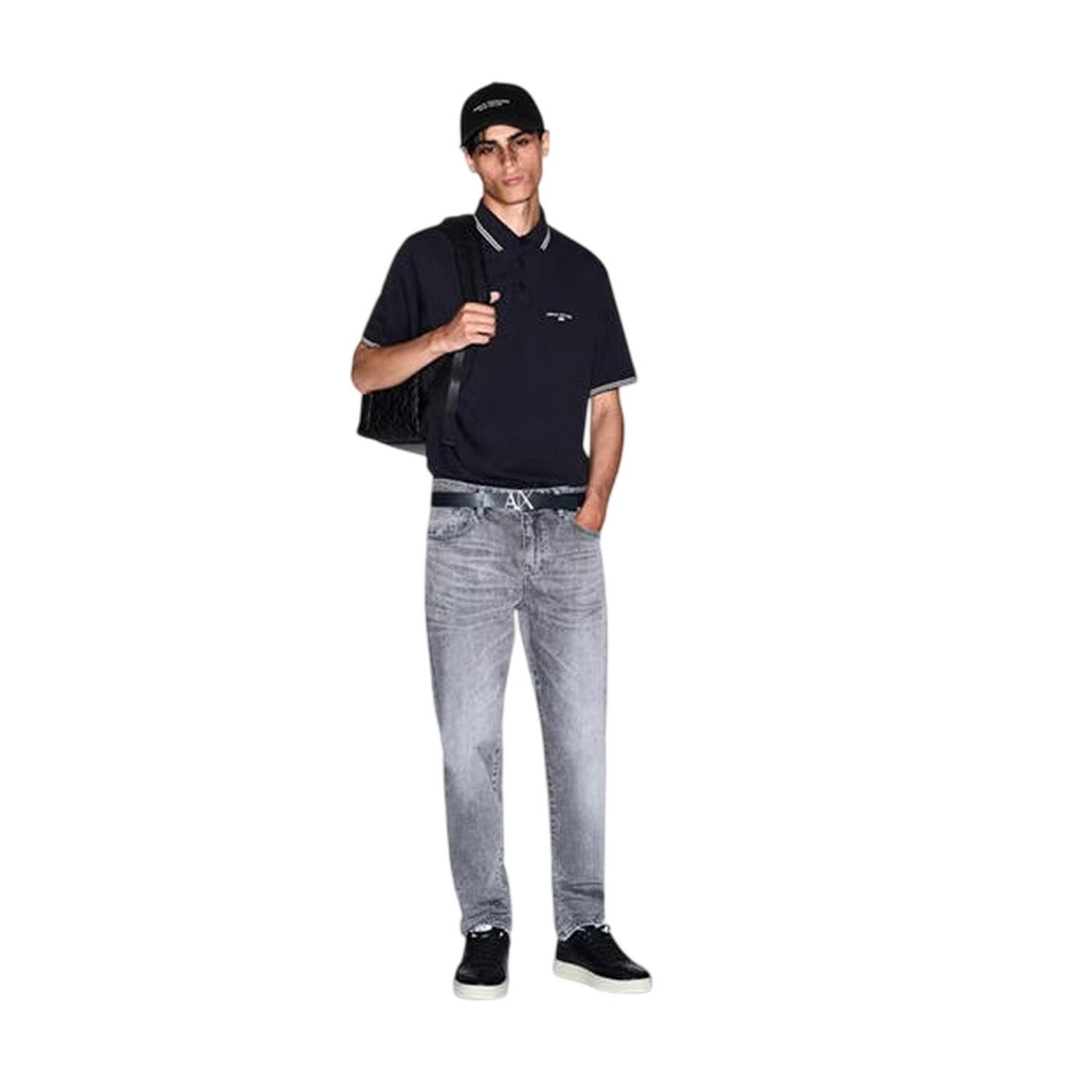 Navy - Side - Armani Exchange Mens Embroidered Collared Polo Shirt