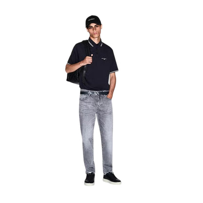 Navy - Side - Armani Exchange Mens Embroidered Collared Polo Shirt