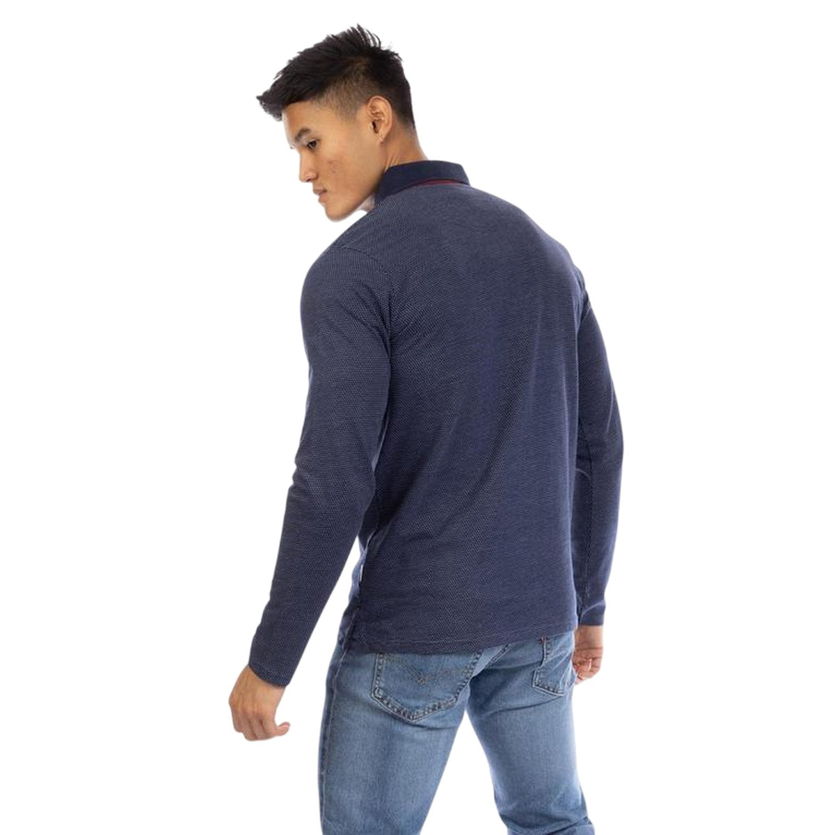 Navy - Back - Peter Werth Mens Ellstn Long-Sleeved Polo Shirt