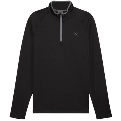 Puma Black - Front - Puma Mens Quarter Zip Long-Sleeved Polo Shirt
