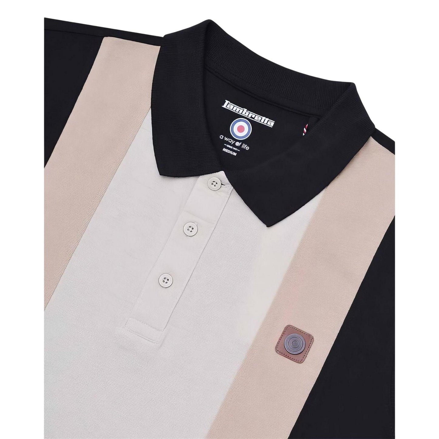 Black-Cream-Beige - Back - Lambretta Mens Panel Short-Sleeved Polo Shirt
