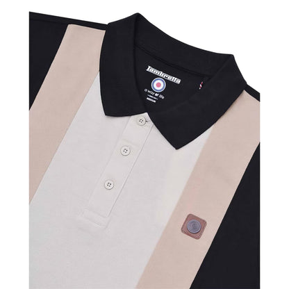 Black-Cream-Beige - Back - Lambretta Mens Panel Short-Sleeved Polo Shirt