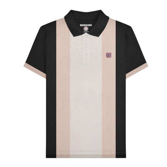 Black-Cream-Beige - Front - Lambretta Mens Panel Short-Sleeved Polo Shirt