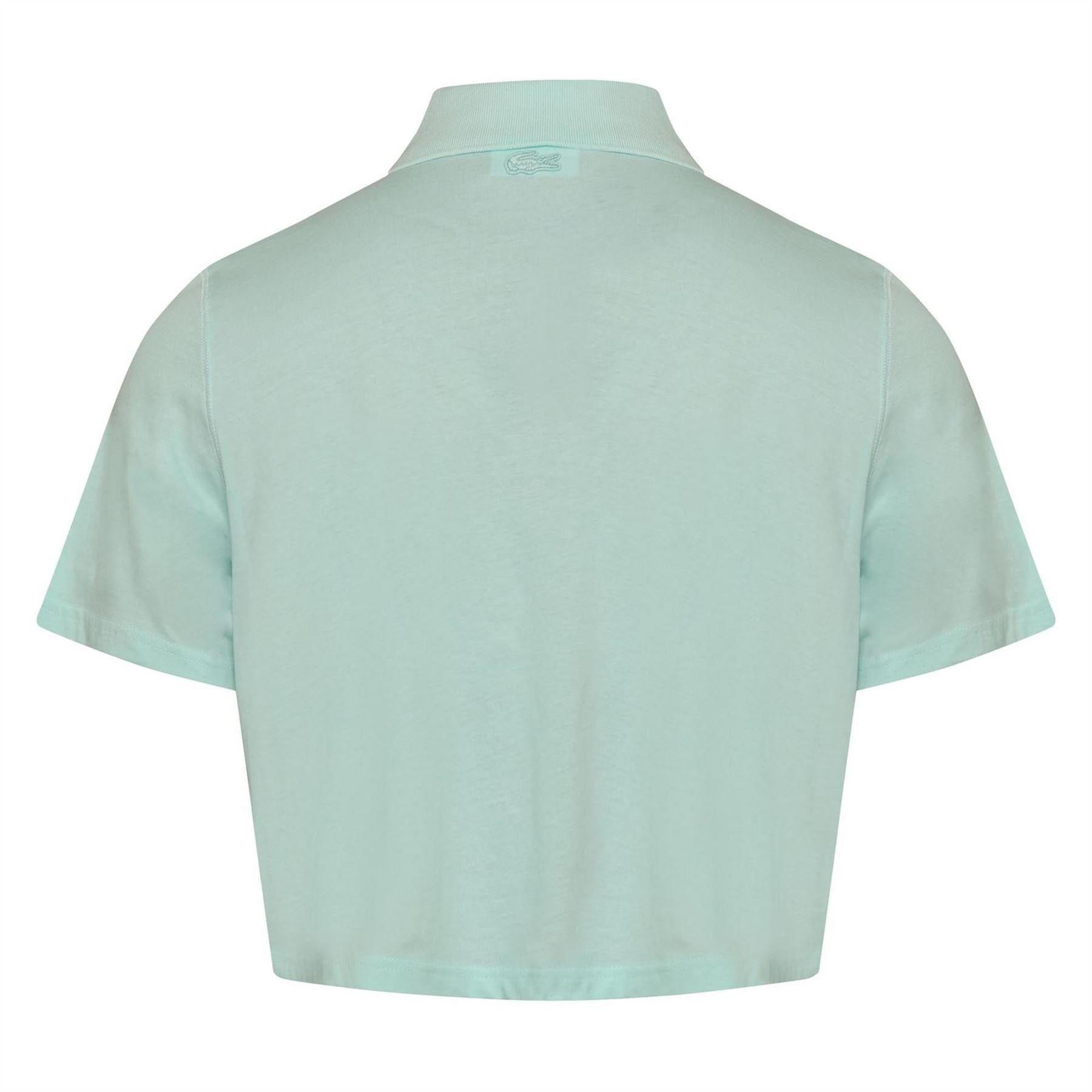Green - Back - Lacoste Womens-Ladies Organic Cotton Cropped Polo Shirt
