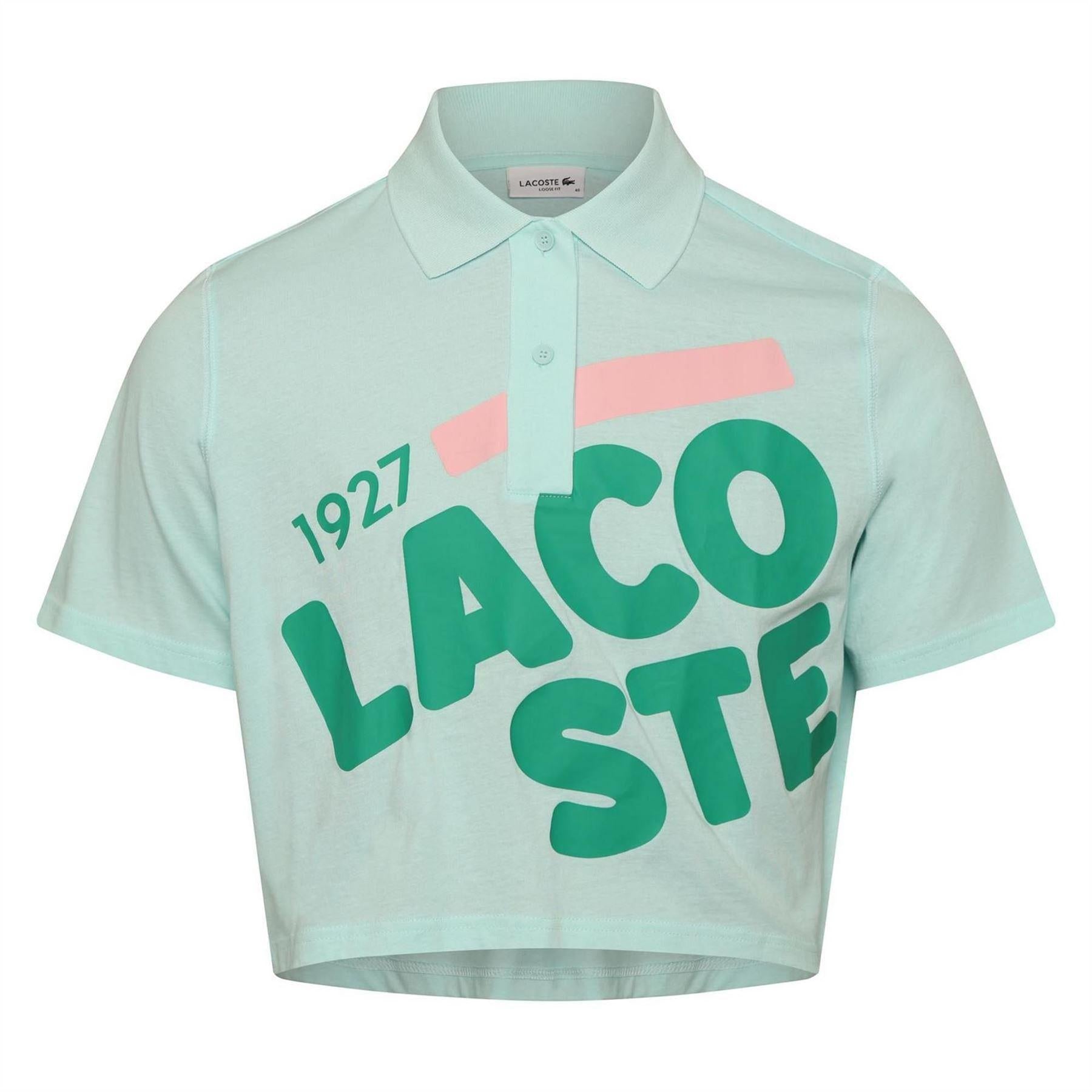 Green - Front - Lacoste Womens-Ladies Organic Cotton Cropped Polo Shirt