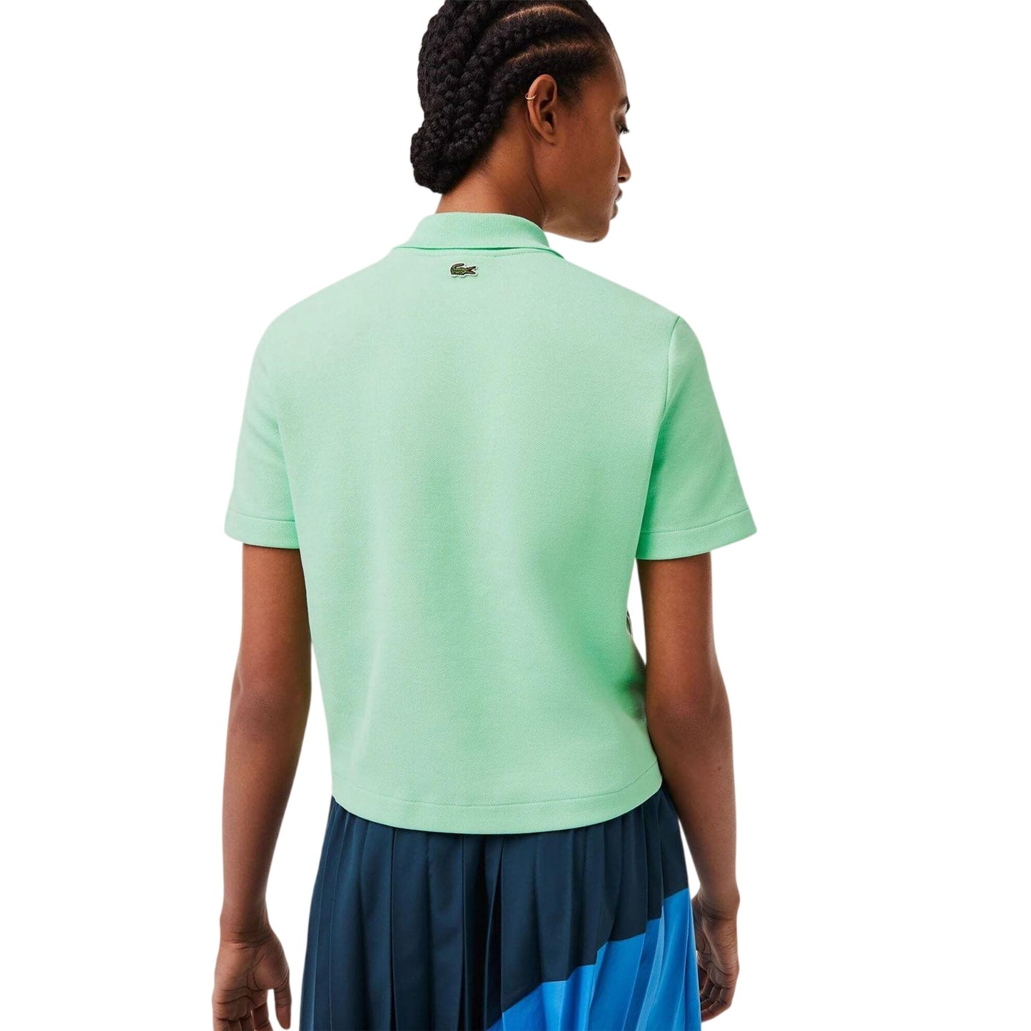 Green - Side - Lacoste Womens-Ladies Cropped Polo Shirt