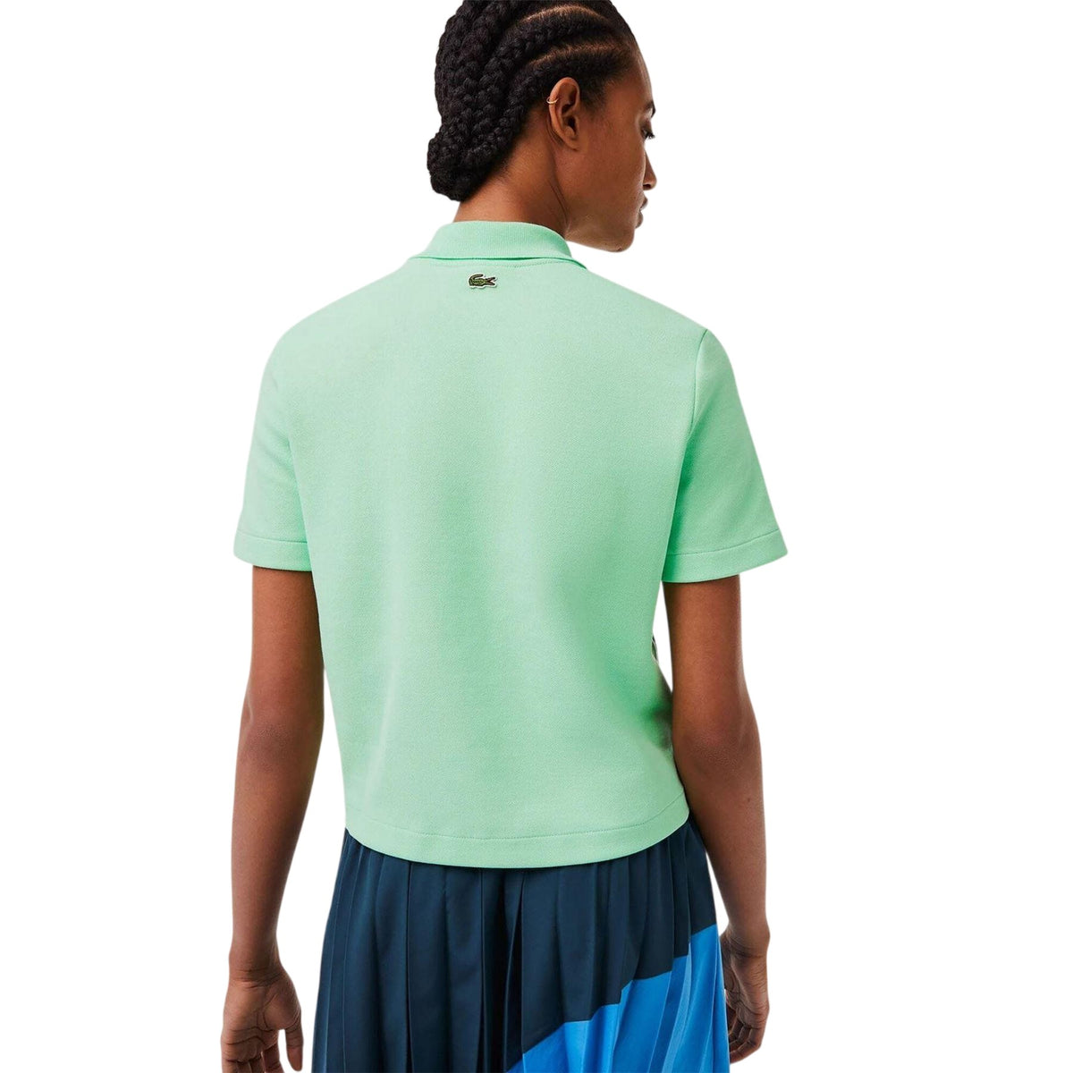 Green - Side - Lacoste Womens-Ladies Cropped Polo Shirt