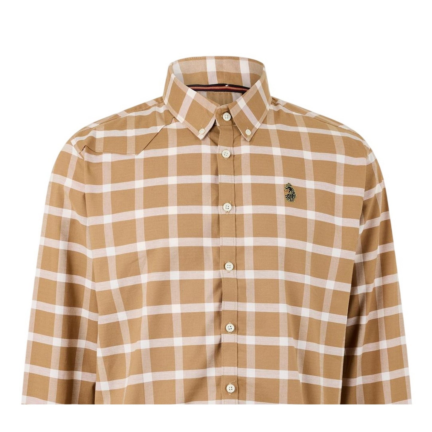 Ecru-Caramel - Side - Luke 1977 Mens Checked Oxford Long-Sleeved Shirt