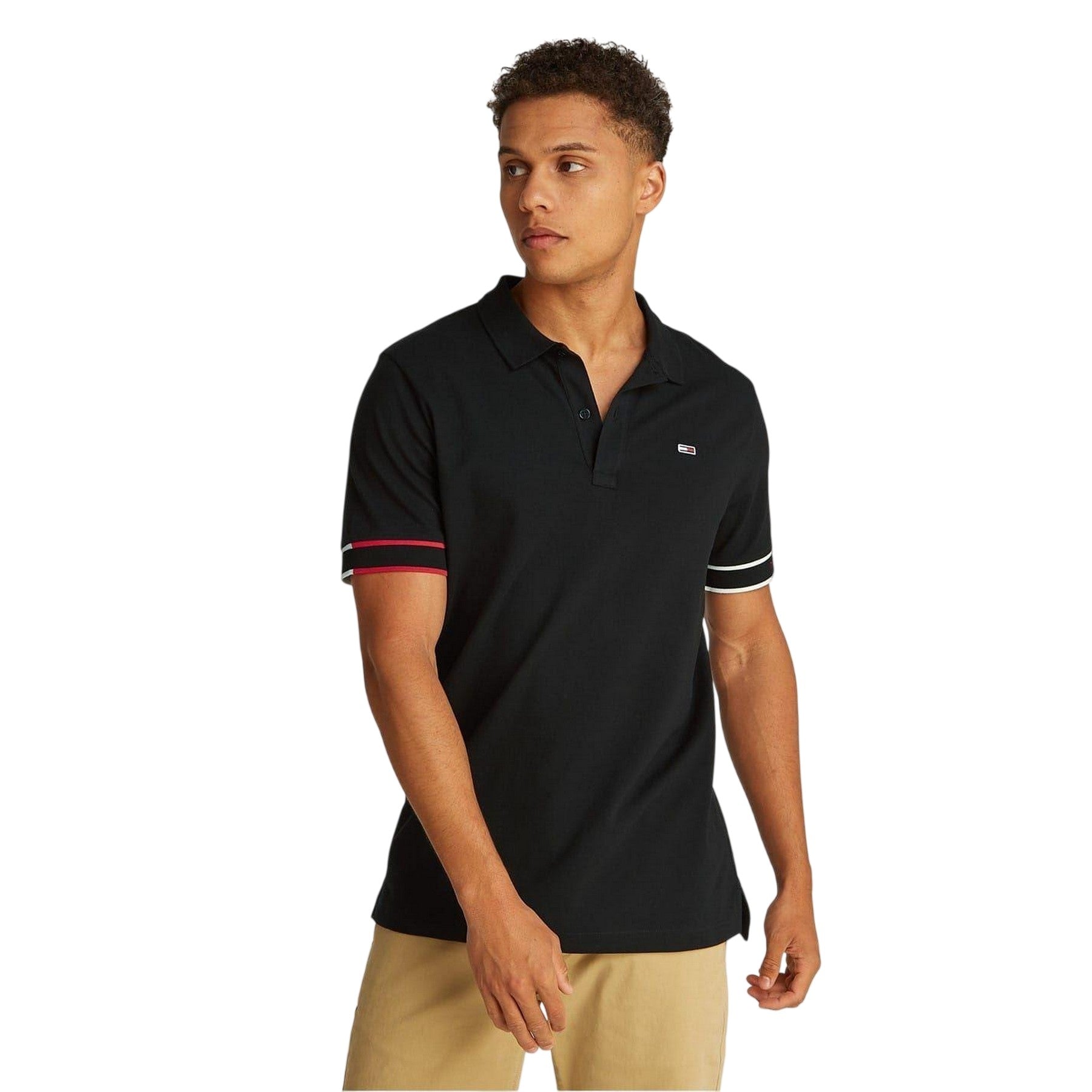 Black - Back - Tommy Jeans Mens Graphic Slim Short-Sleeved Polo Shirt