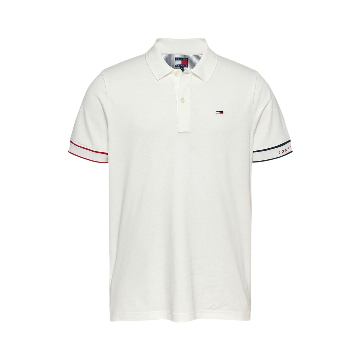 Ecru - Front - Tommy Jeans Mens Graphic Slim Short-Sleeved Polo Shirt