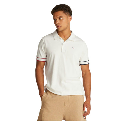 Ecru - Back - Tommy Jeans Mens Graphic Slim Short-Sleeved Polo Shirt