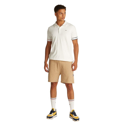 Ecru - Side - Tommy Jeans Mens Graphic Slim Short-Sleeved Polo Shirt