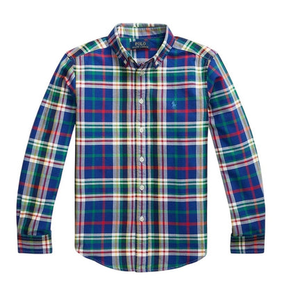 Royal Blue-White - Front - Ralph Lauren Boys Polo Checked Embroidered Shirt