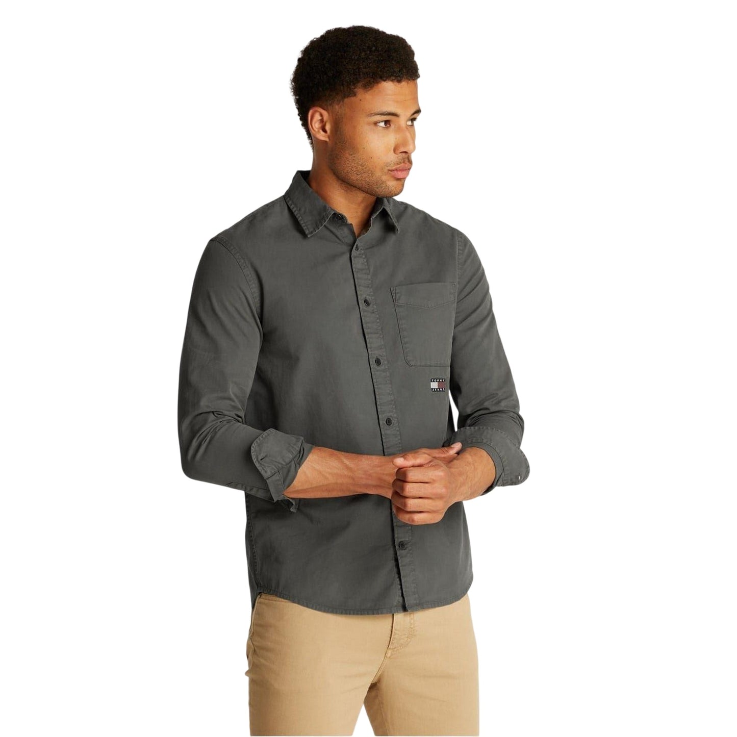 Black - Side - Tommy Jeans Mens Washed Twill Shirt