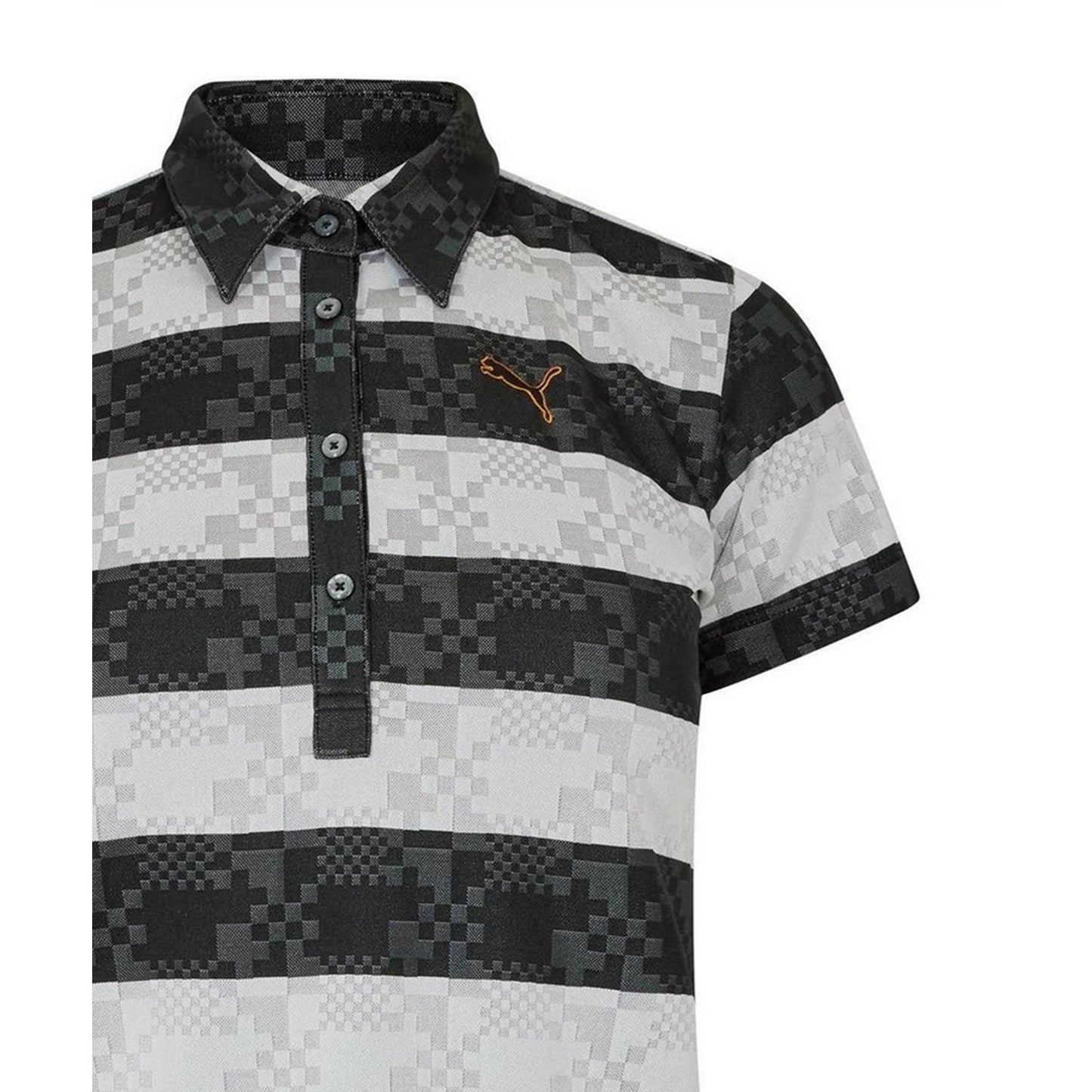 Black-White - Side - Puma Womens-Ladies Bordered Stripes Polo Shirt