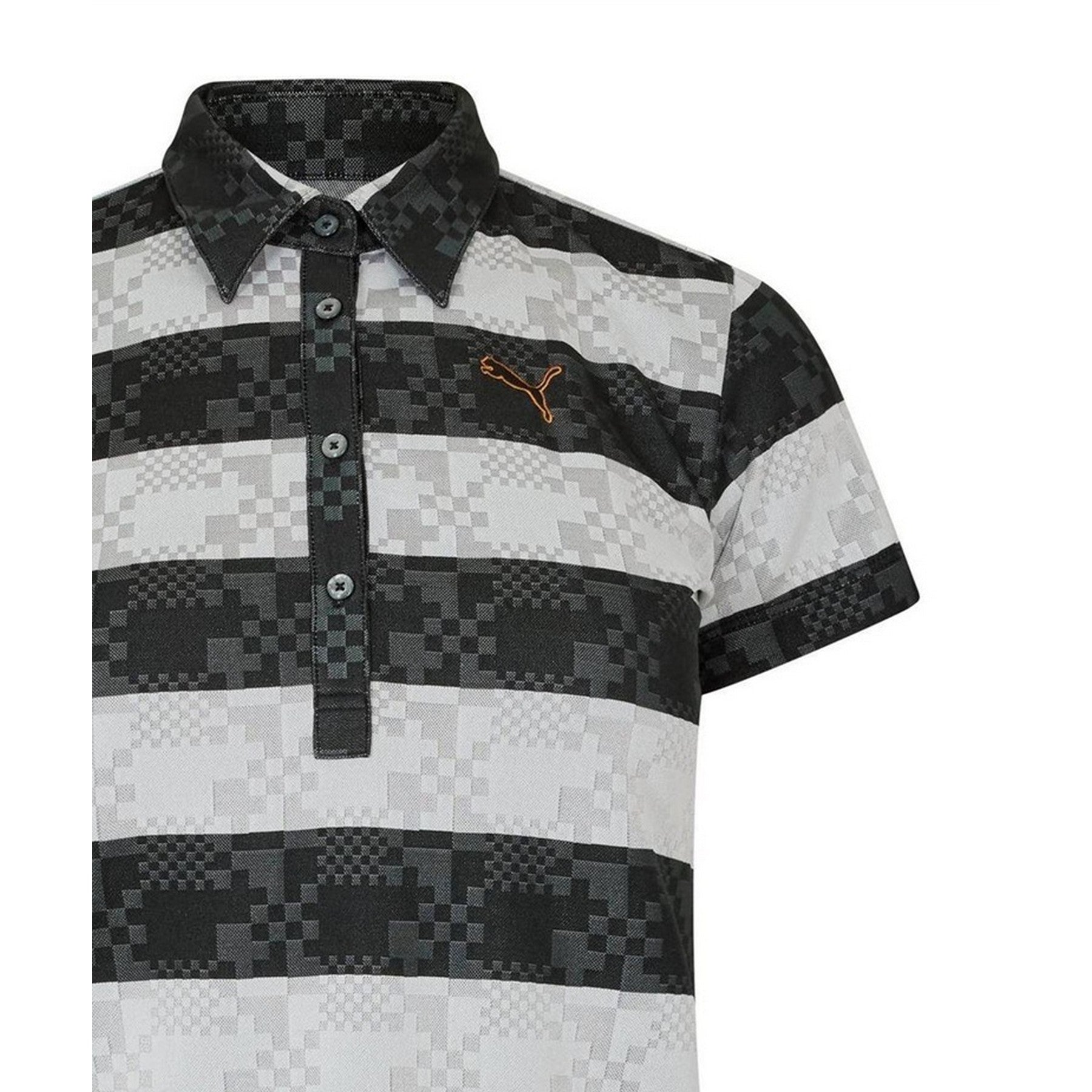 Black-White - Side - Puma Womens-Ladies Bordered Stripes Polo Shirt