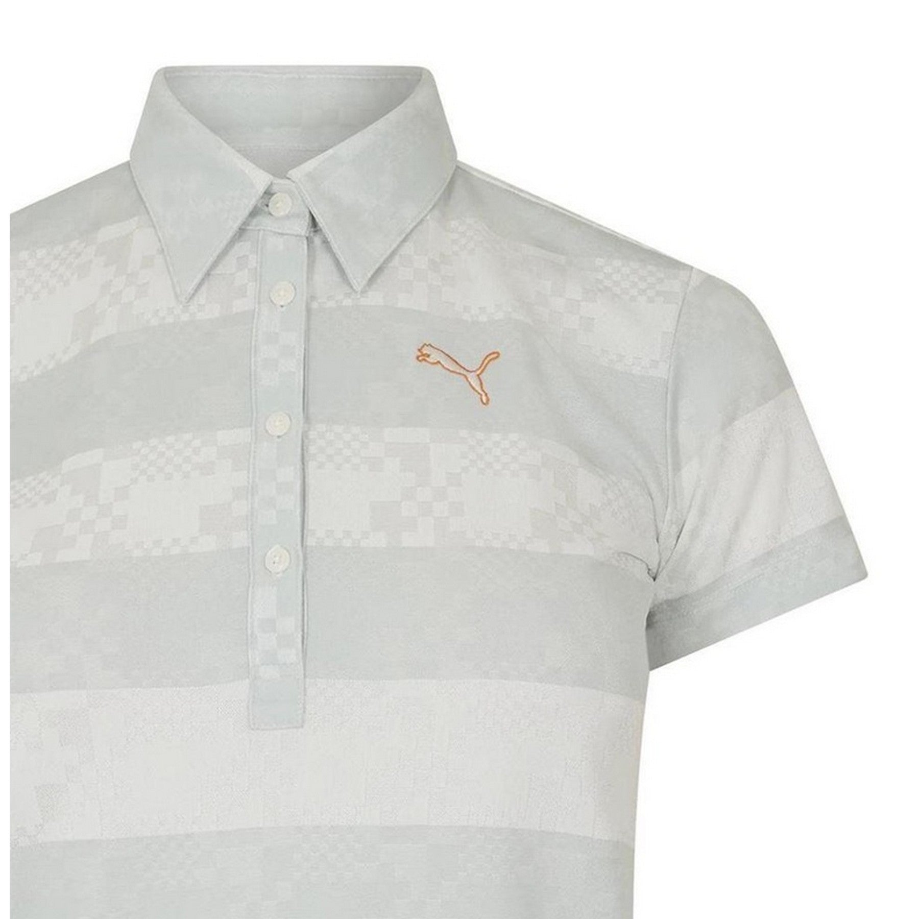 Grey-White - Side - Puma Womens-Ladies Bordered Stripes Polo Shirt