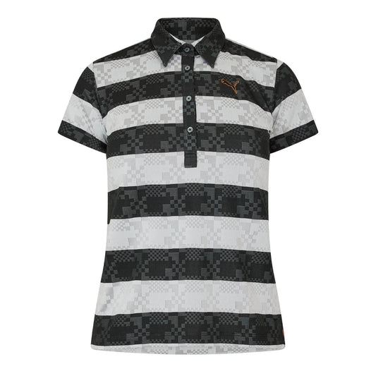 Black-White - Front - Puma Womens-Ladies Bordered Stripes Polo Shirt