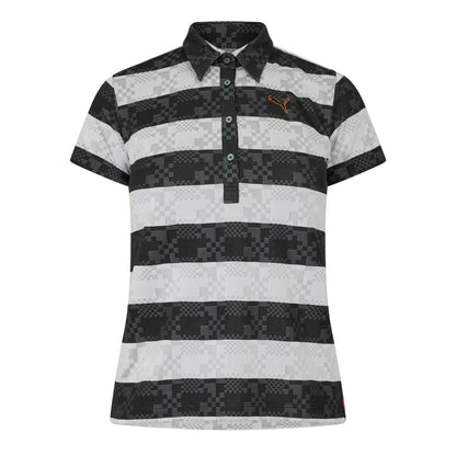 Black-White - Front - Puma Womens-Ladies Bordered Stripes Polo Shirt