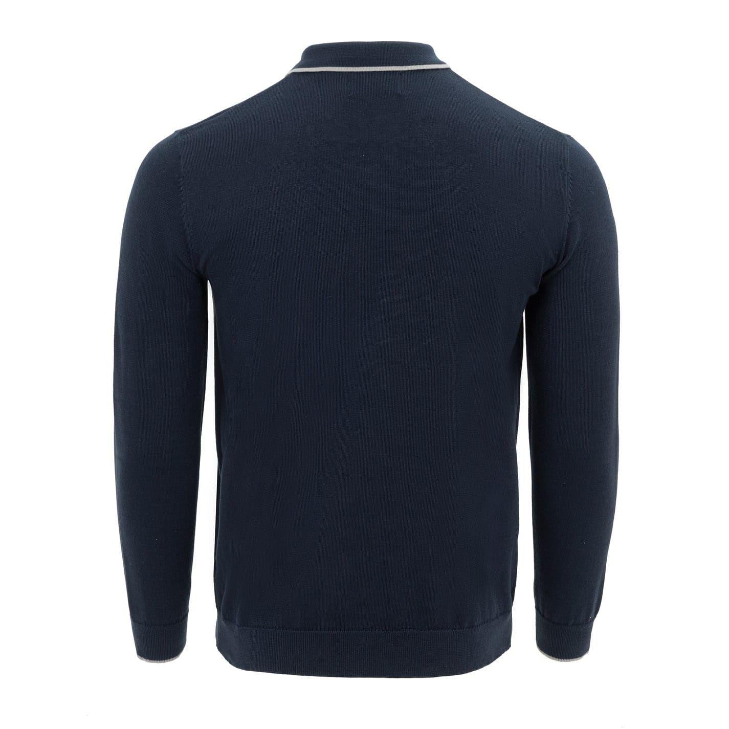 Navy-Grey - Back - Firetrap Mens Long-Sleeved Polo Shirt