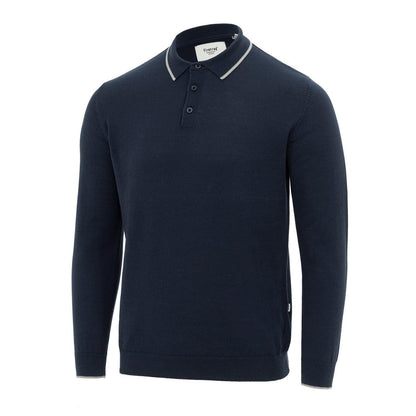 Navy-Grey - Side - Firetrap Mens Long-Sleeved Polo Shirt