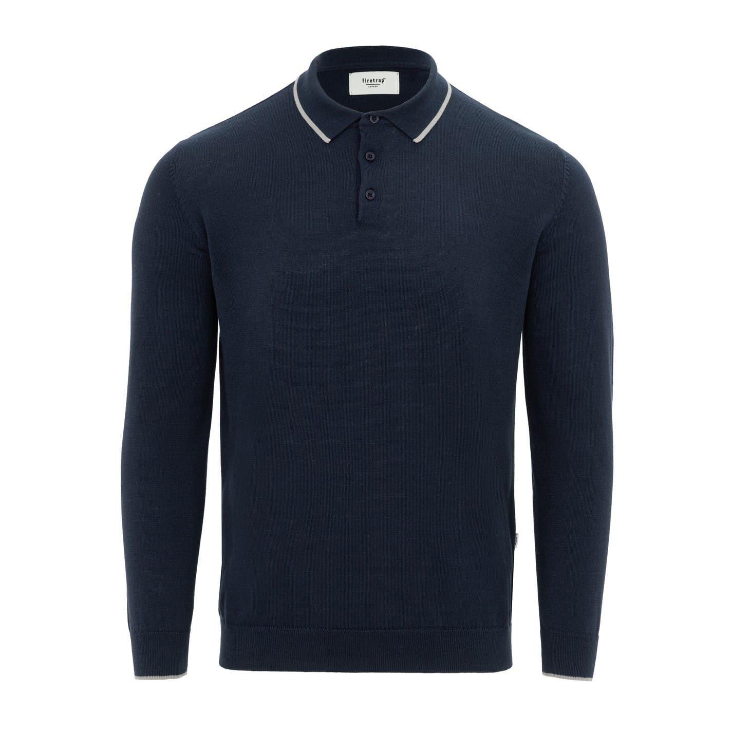 Navy-Grey - Front - Firetrap Mens Long-Sleeved Polo Shirt
