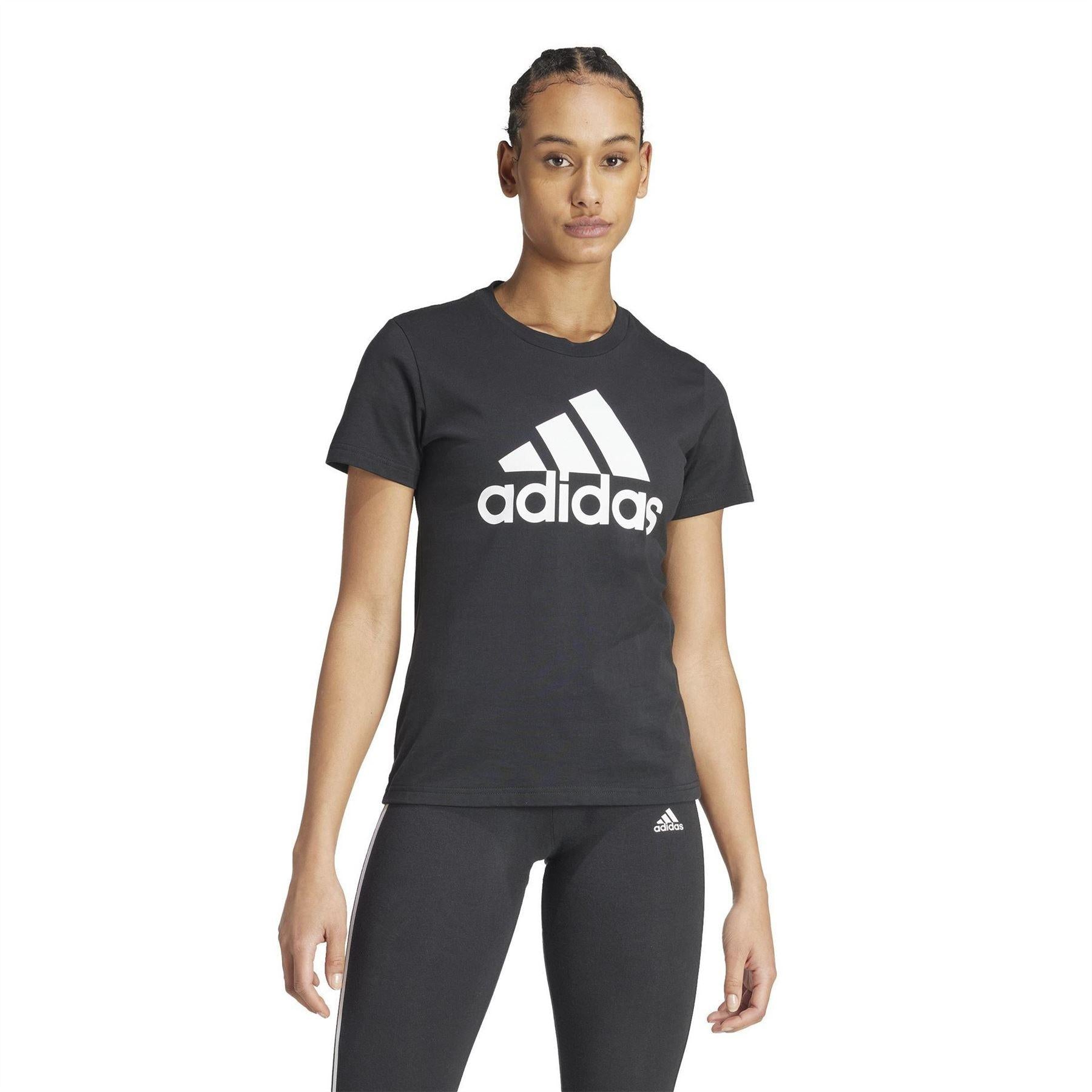 Black - Side - Adidas Womens-Ladies Essentials Single Jersey T-Shirt