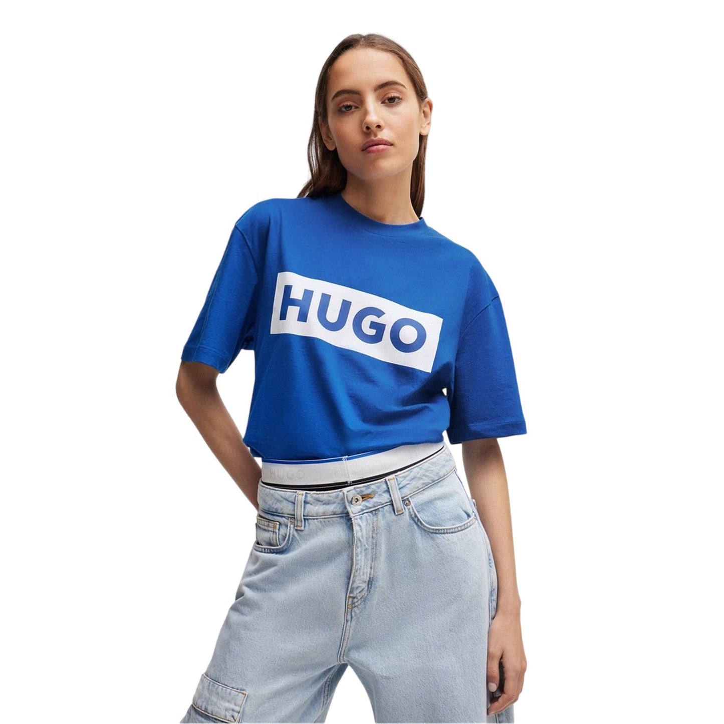 Blue - Side - Hugo Boss Unisex Adult Box Logo T-Shirt