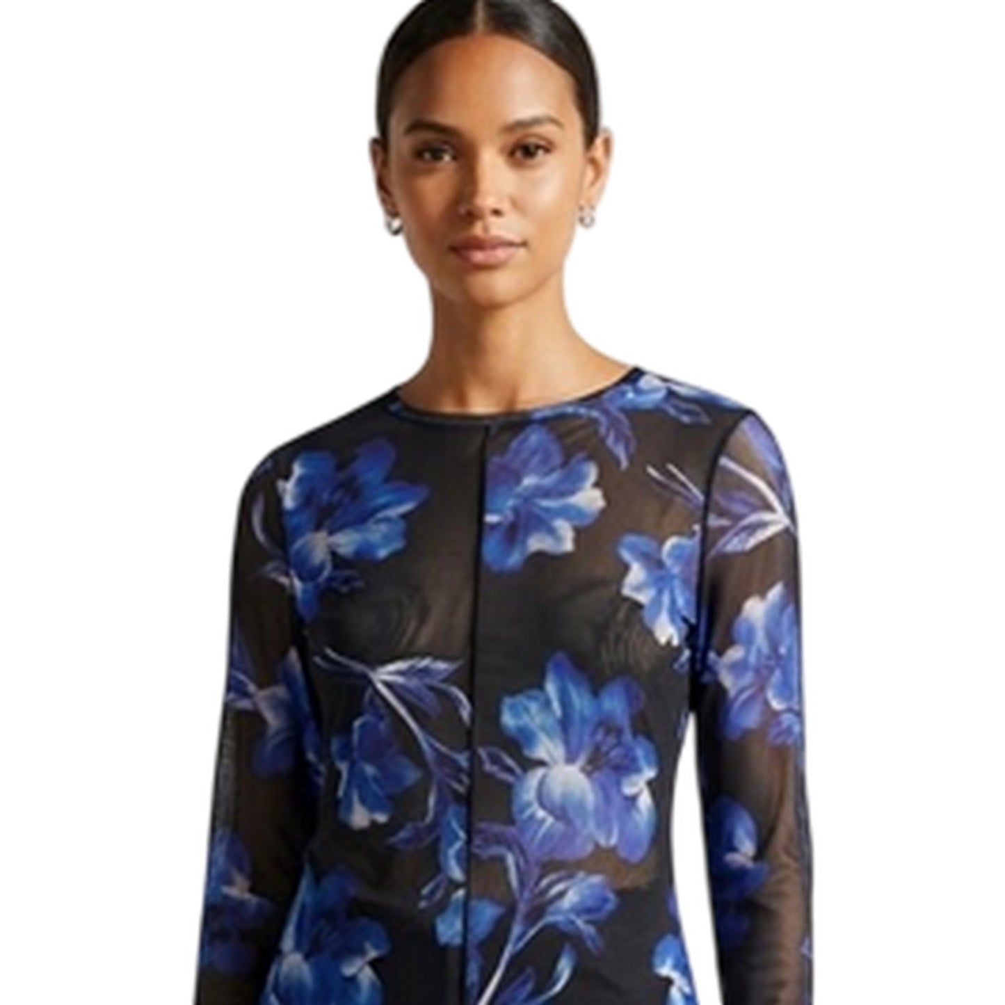 Blue - Side - Ted Baker Womens-Ladies Floral Sheer T-Shirt