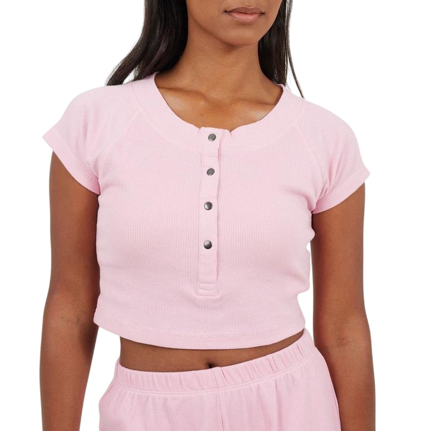 Pink - Side - Brave Soul Womens-Ladies Plain Rib Knit Loungewear Set