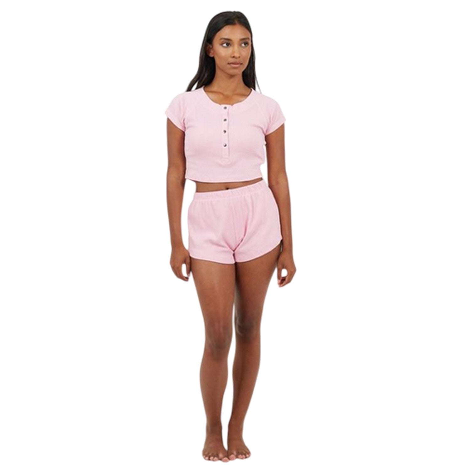 Pink - Lifestyle - Brave Soul Womens-Ladies Plain Rib Knit Loungewear Set
