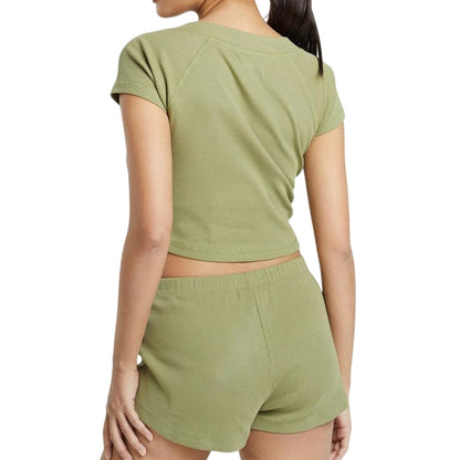 Khaki Green - Back - Brave Soul Womens-Ladies Plain Rib Knit Loungewear Set