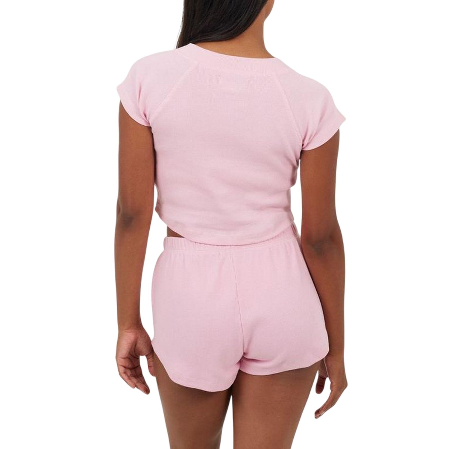 Pink - Back - Brave Soul Womens-Ladies Plain Rib Knit Loungewear Set