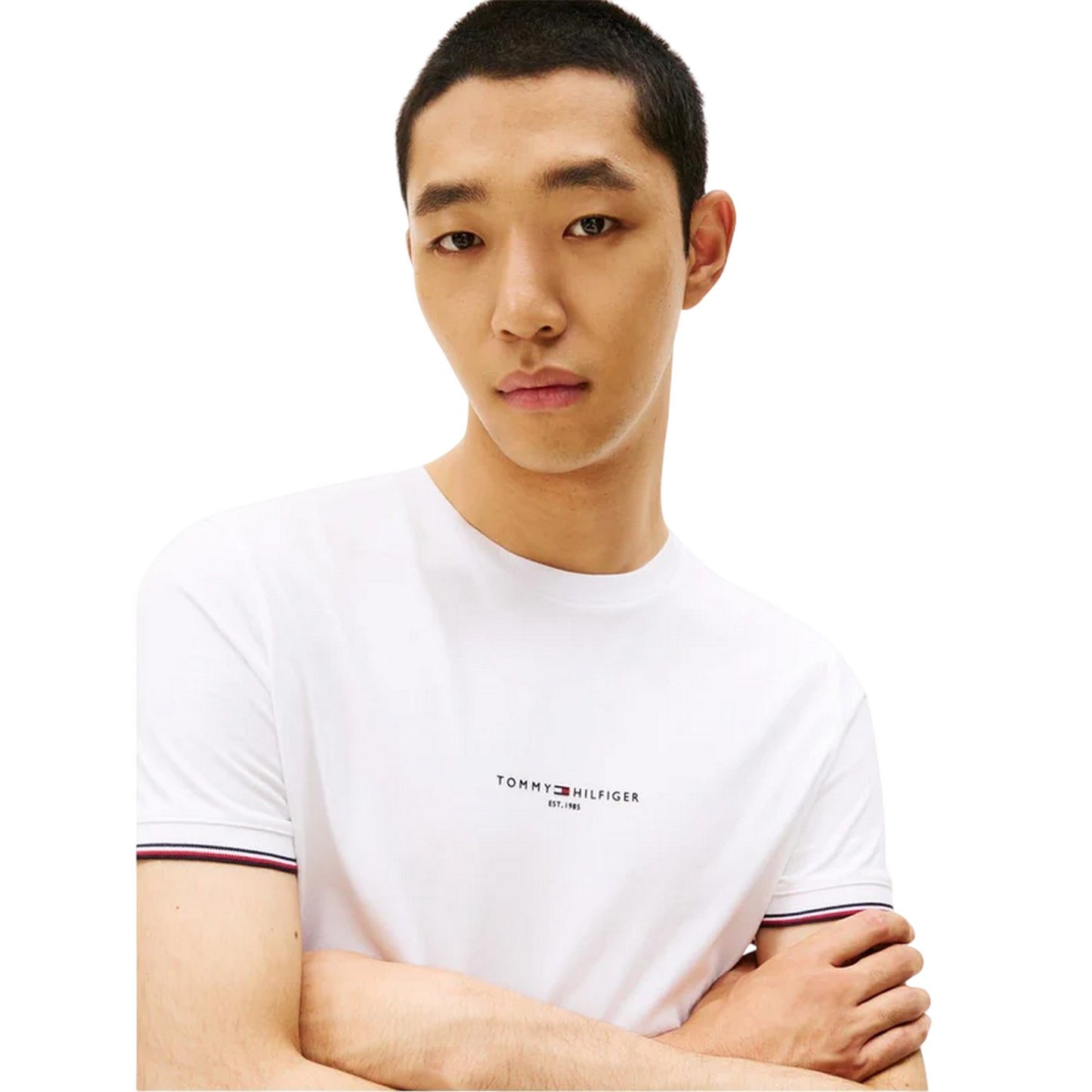 White - Side - Tommy Hilfiger Mens Logo Tipped Slim T-Shirt