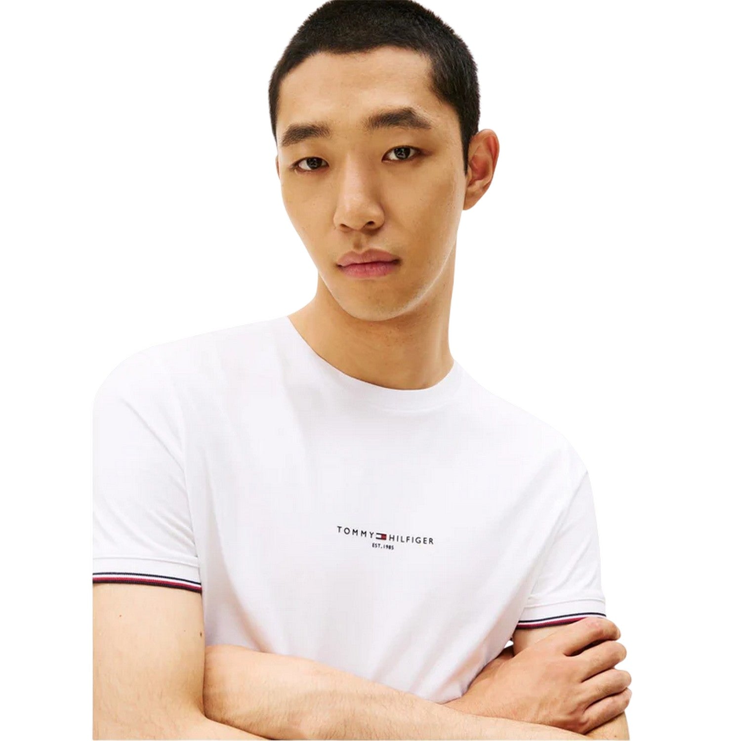 White - Side - Tommy Hilfiger Mens Logo Tipped Slim T-Shirt