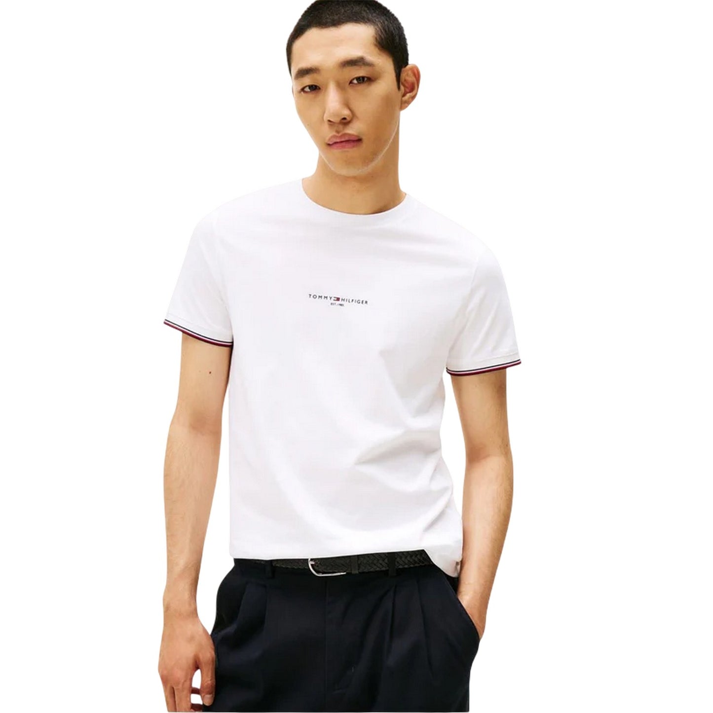 White - Lifestyle - Tommy Hilfiger Mens Logo Tipped Slim T-Shirt