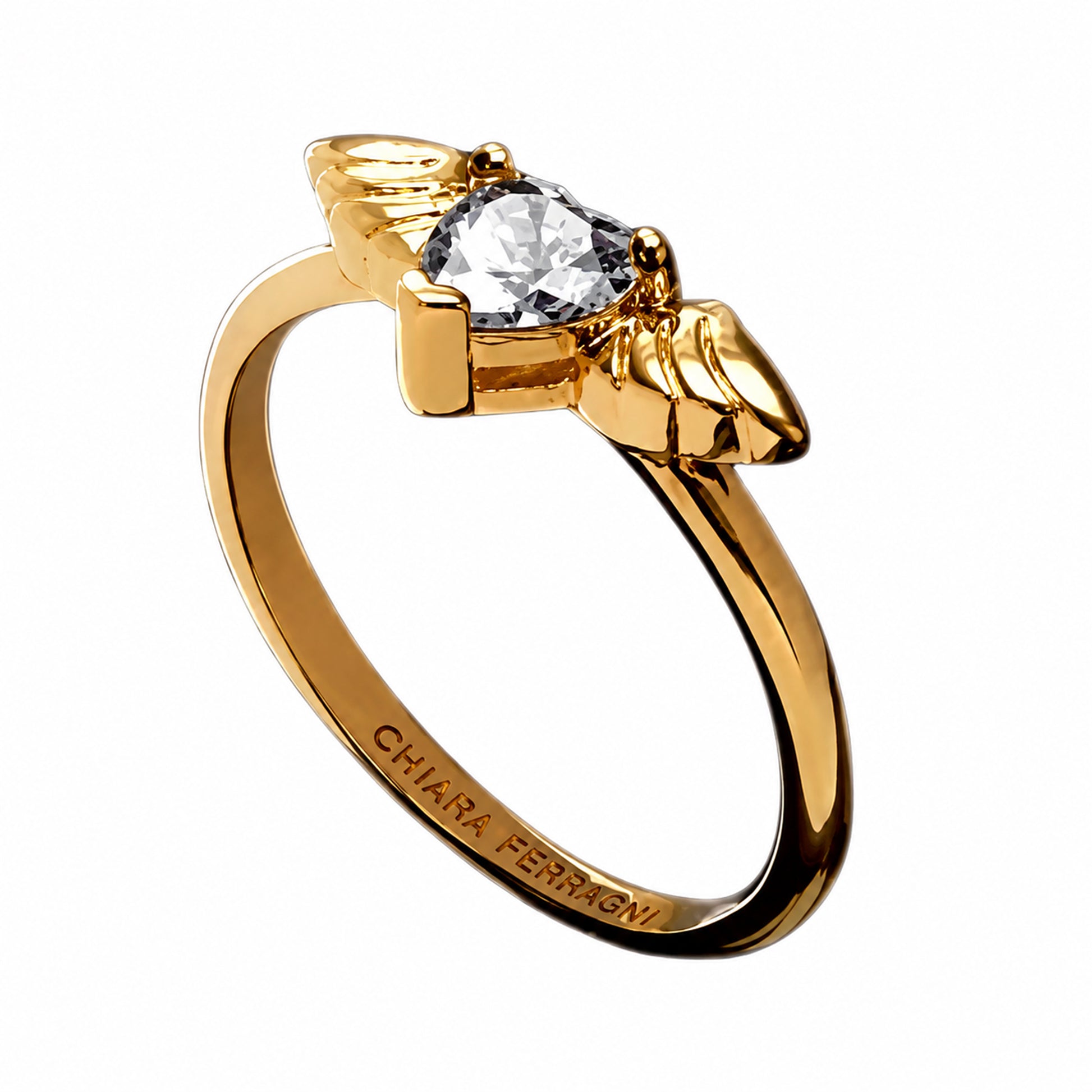 Yellow Gold - Side - Chiara Ferragni Womens-Ladies Cupido Winged Heart Ring
