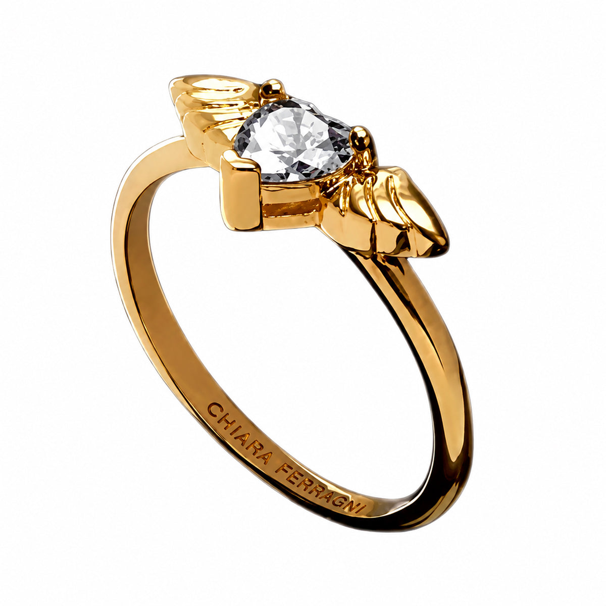 Yellow Gold - Side - Chiara Ferragni Womens-Ladies Cupido Winged Heart Ring