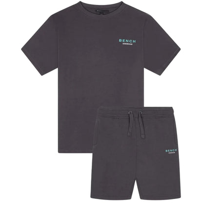 Dark Grey - Front - Bench Mens Malemtee Back Print T-Shirt & Shorts Set