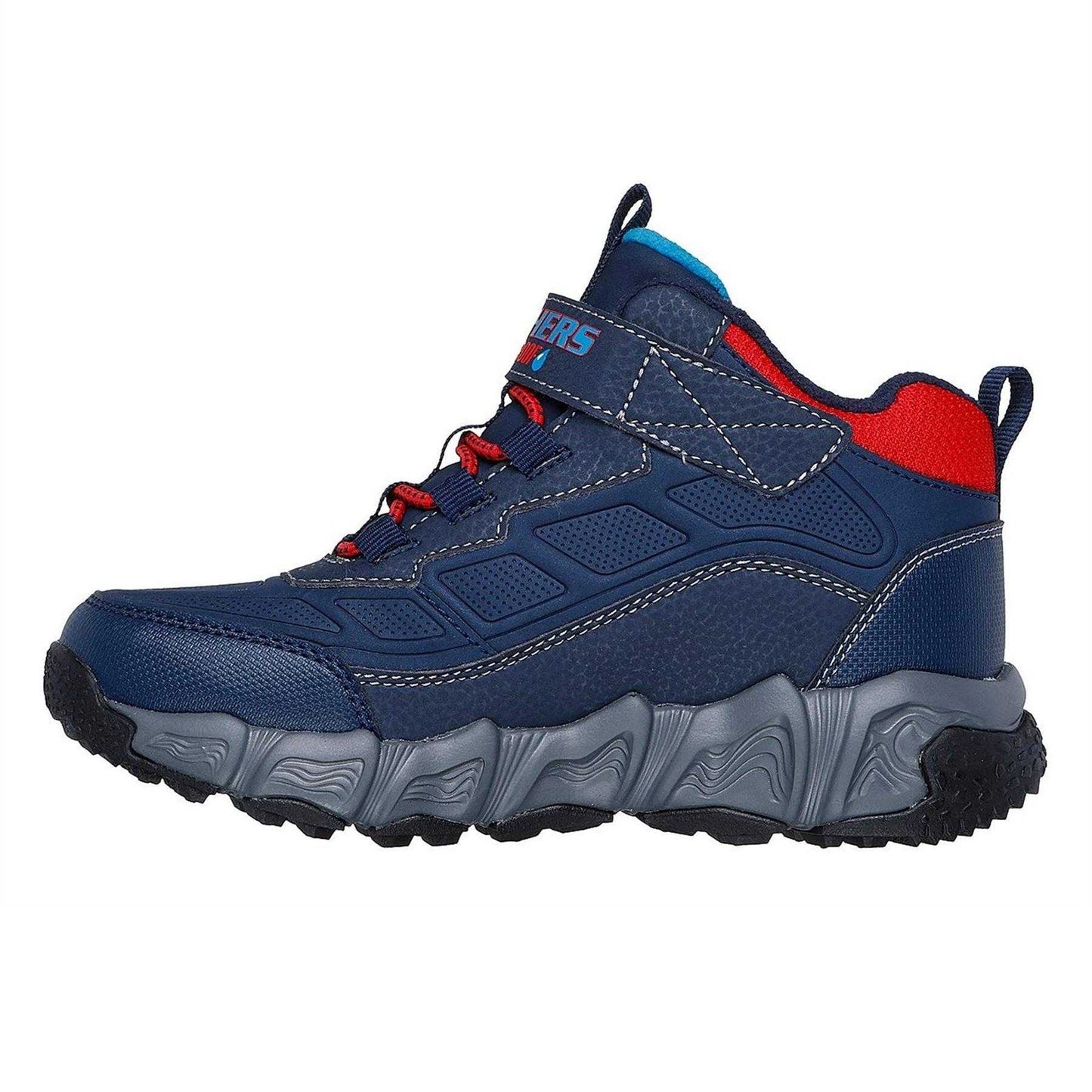 Navy-Red - Back - Skechers Childrens-Kids Velocitrek Walking Shoes