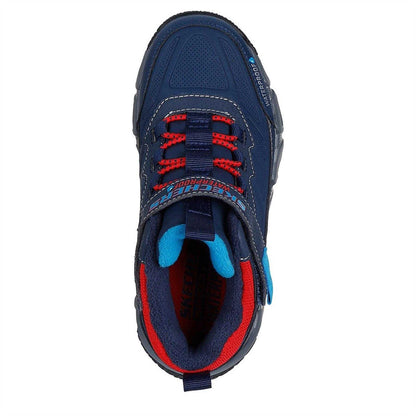 Navy-Red - Side - Skechers Childrens-Kids Velocitrek Walking Shoes