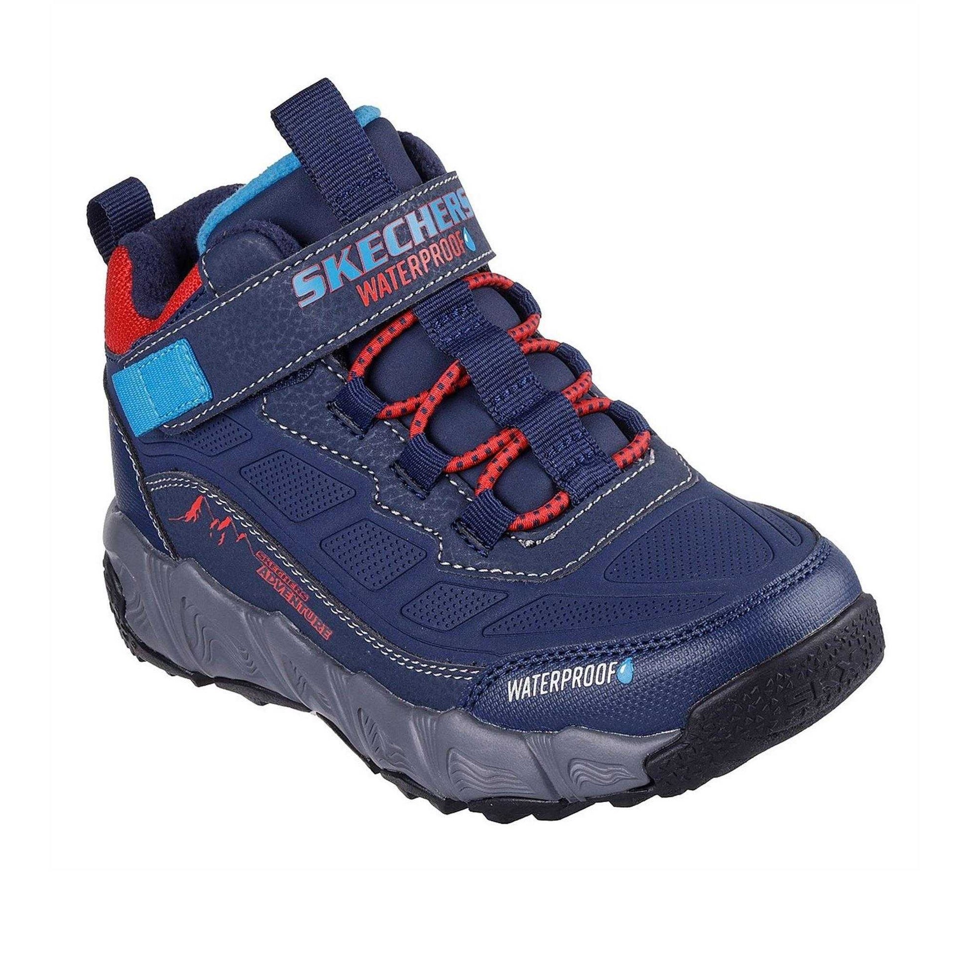 Navy-Red - Pack Shot - Skechers Childrens-Kids Velocitrek Walking Shoes