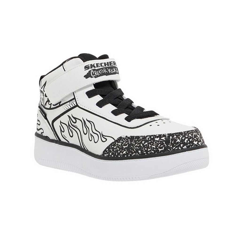 White-Black - Side - Skechers Childrens-Kids Graphic Print Flat Trainers