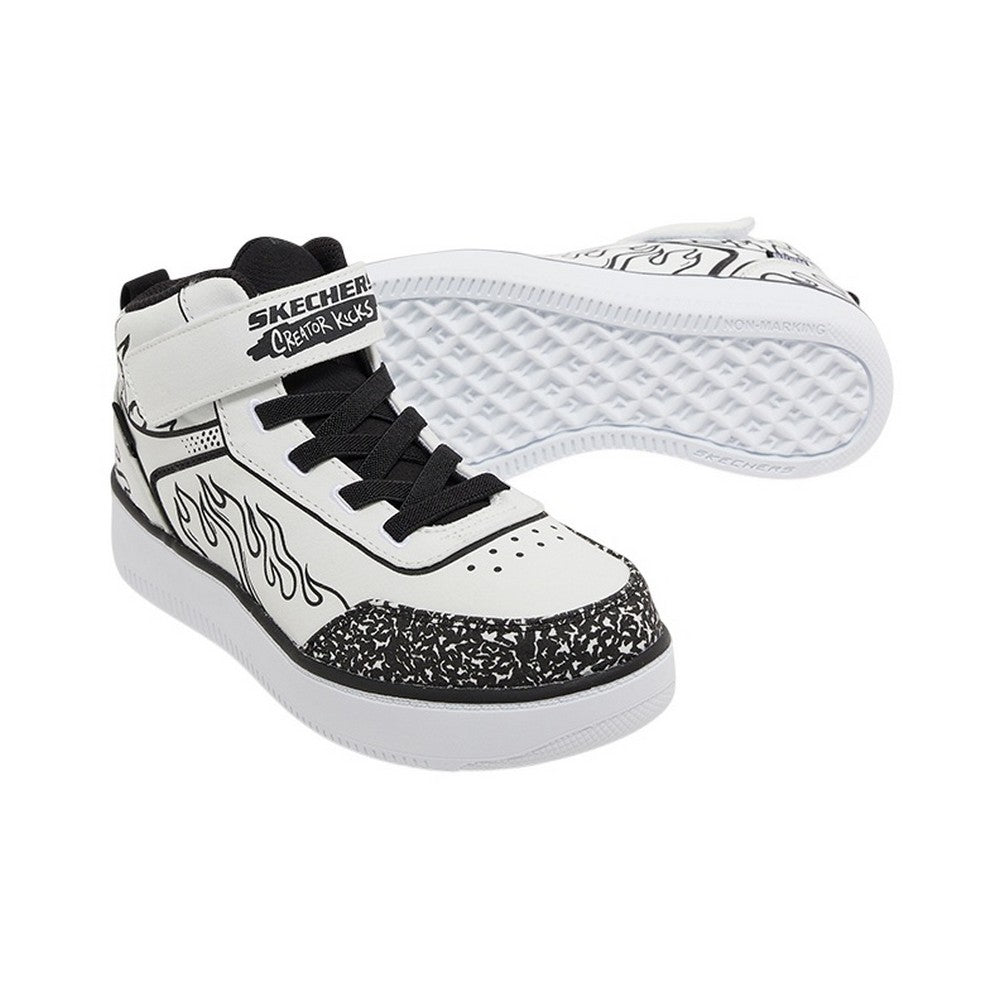White-Black - Lifestyle - Skechers Childrens-Kids Graphic Print Flat Trainers