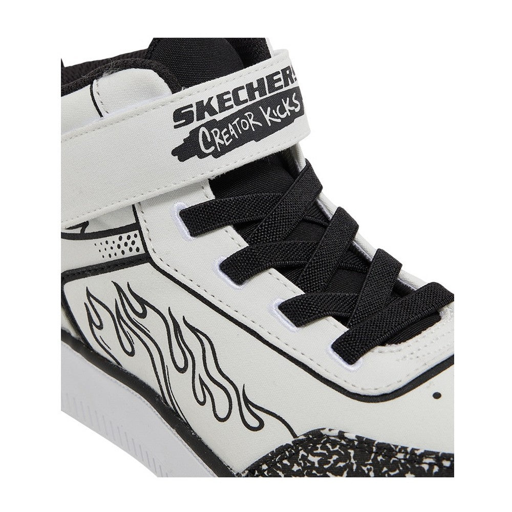 White-Black - Pack Shot - Skechers Childrens-Kids Graphic Print Flat Trainers