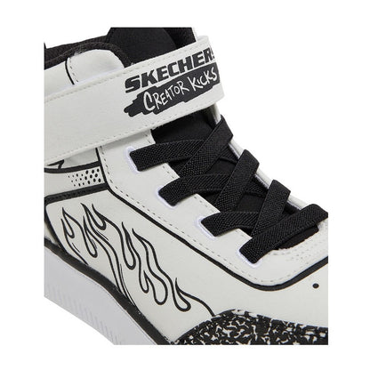 White-Black - Pack Shot - Skechers Childrens-Kids Graphic Print Flat Trainers