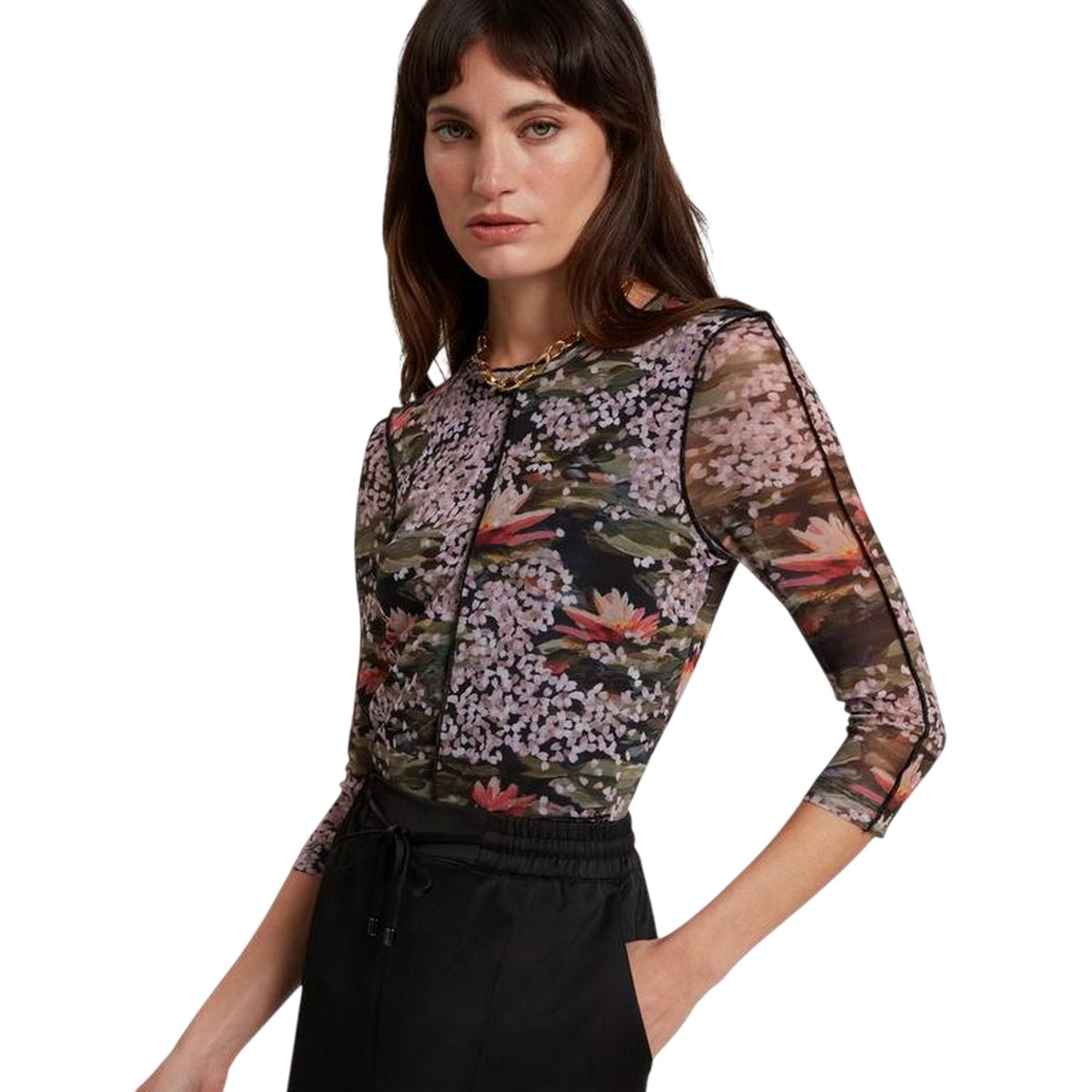 Black - Side - Ted Baker Womens-Ladies Printed Mesh Slim T-Shirt