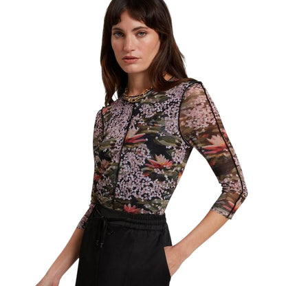 Black - Side - Ted Baker Womens-Ladies Printed Mesh Slim T-Shirt