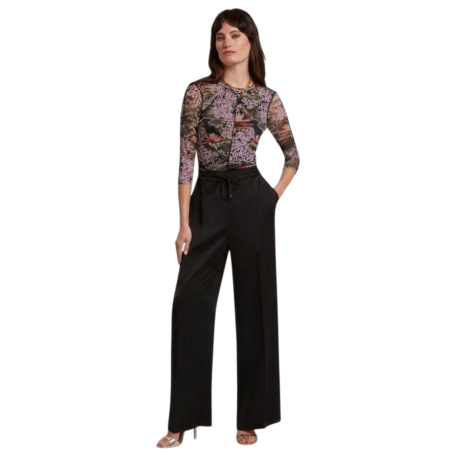 Black - Lifestyle - Ted Baker Womens-Ladies Printed Mesh Slim T-Shirt